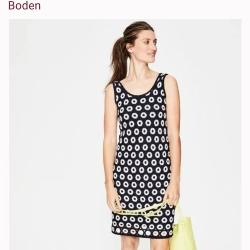 Boden} Navy & White Elena Knitted Crochet coverup size 4